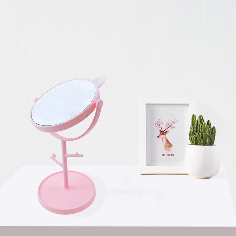 Louphee Desk Mirror in Cute Cat Ears Shape-Kawaii &Vanity Mirror for You in Bathroom or Bedroom- Pink - Image 3
